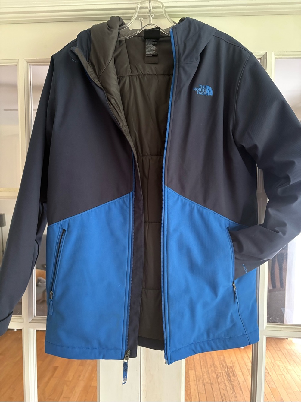 The North Face Two-Tone Navy and Bright Blue Hooded Softshell Jacket